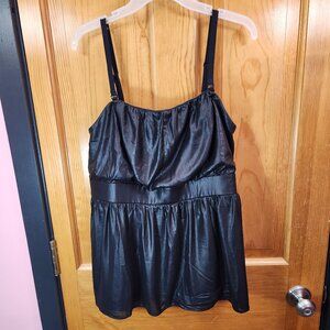 Lane Bryant Faux Leather Goth Sexy Babydoll Black Wet Look Tank Top Plus Size 16